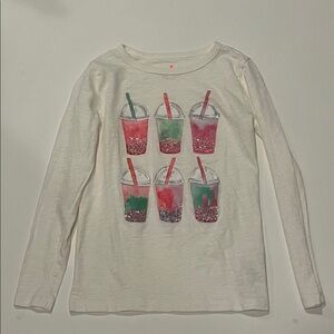 Crewcuts Girls White Long-Sleeve Top with Colorful Bubble Tea Print Sz medium